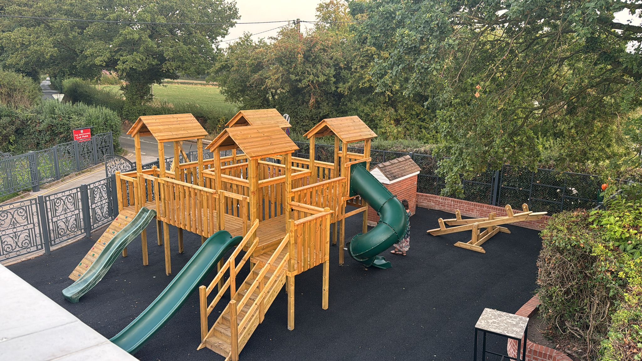 Outdoor area at The Greyhound in summer